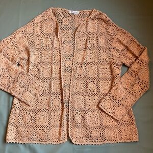 Crochet Floral Lace Knit Granny Square Cardigan Sweater Size XL